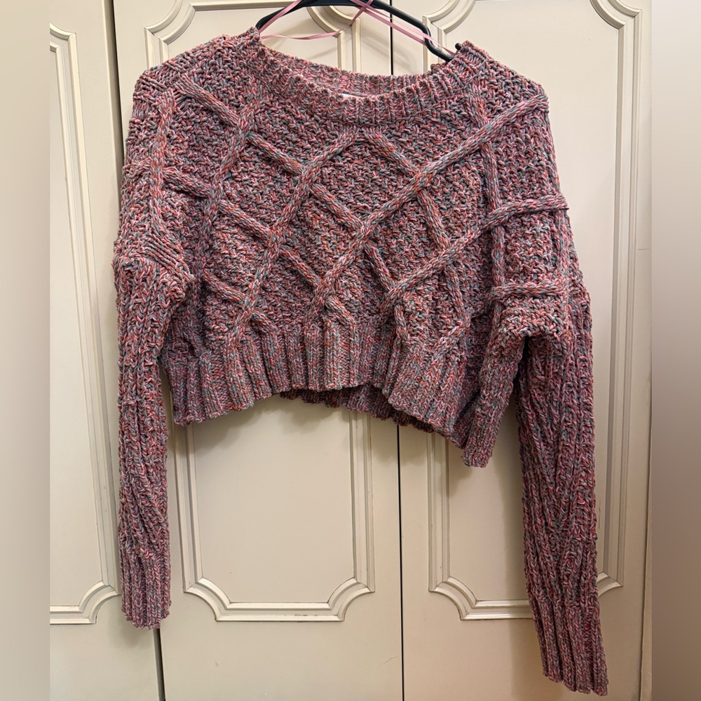 Arizona Jean Company Pink/Green/Gray/Orange Knit Crop Sweater SMALL